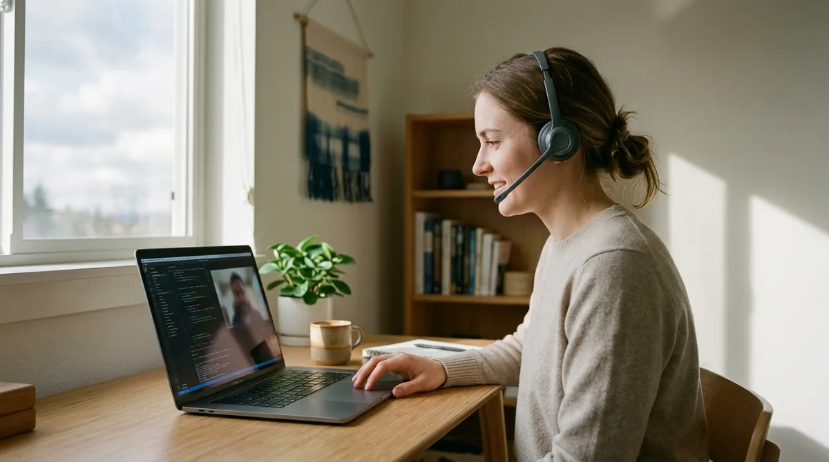 Développeuse freelance en visioconférence avec un client
